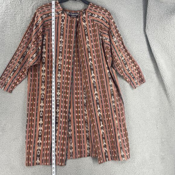 El Huarache Kimono Jacket Womens XL Brown Ikat Stripe Hand Woven Cotton Duster - Picture 2 of 15